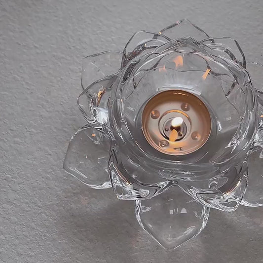 Glass Lotus Flower Tea Light Candle Holder Set
